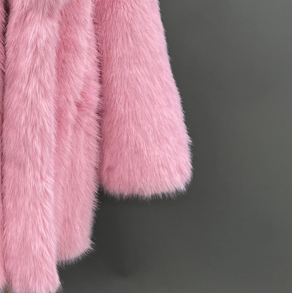 Madrid Straight Row Collar Faux Fur Coat