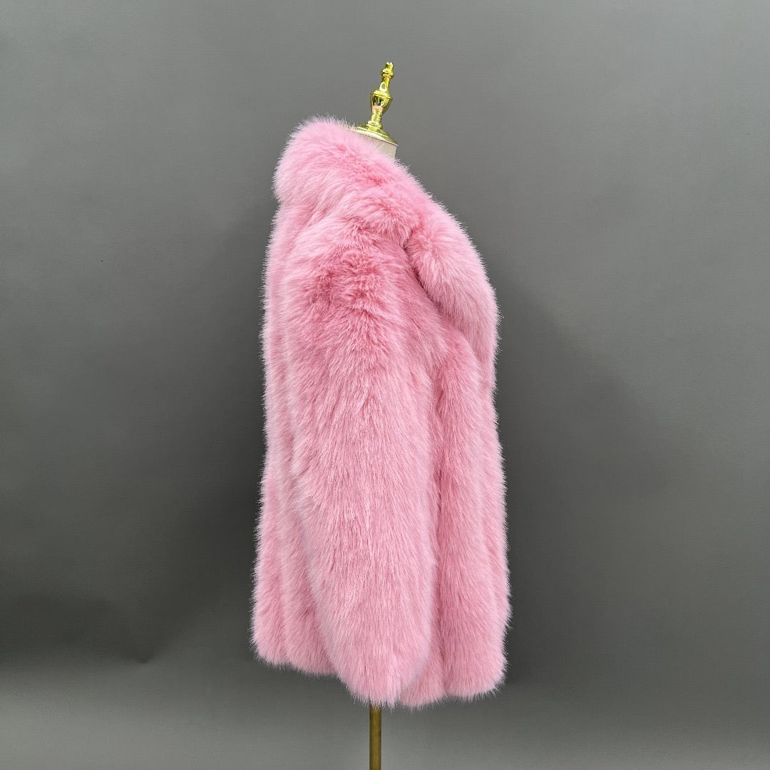 Madrid Straight Row Collar Faux Fur Coat