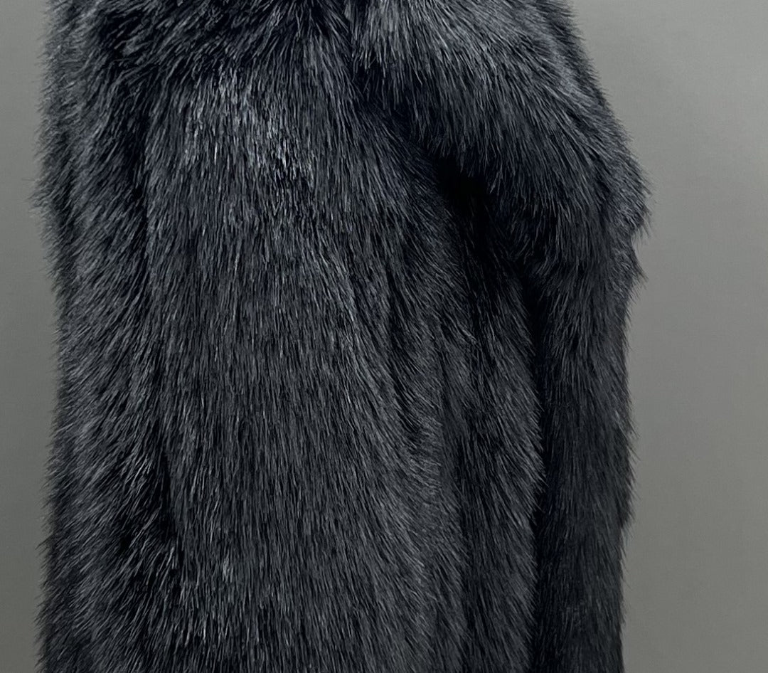 Madrid Straight Row Collar Faux Fur Coat