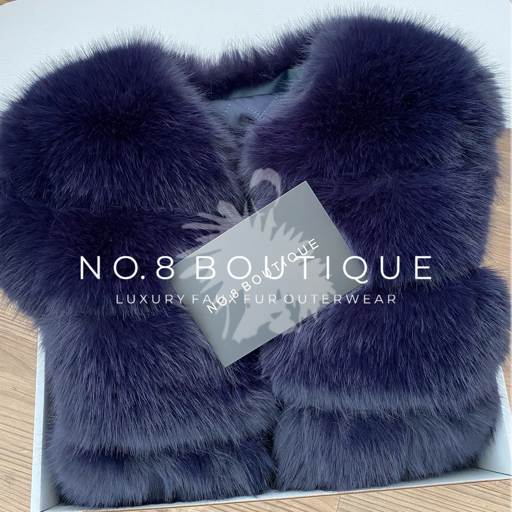 5 Row Navy Blue Faux Fur Jacket