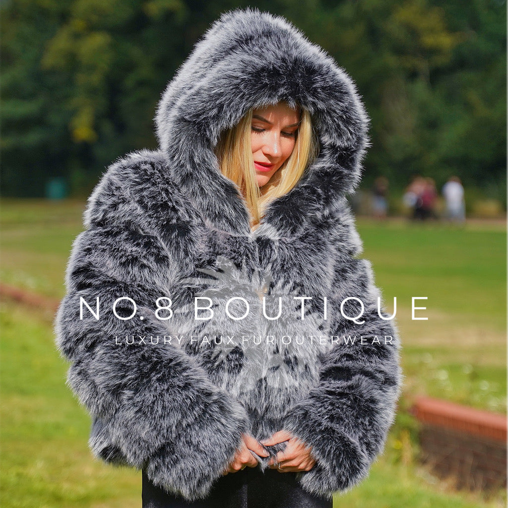 5 Row Hooded Faux Fur Jacket No.8 Boutique London