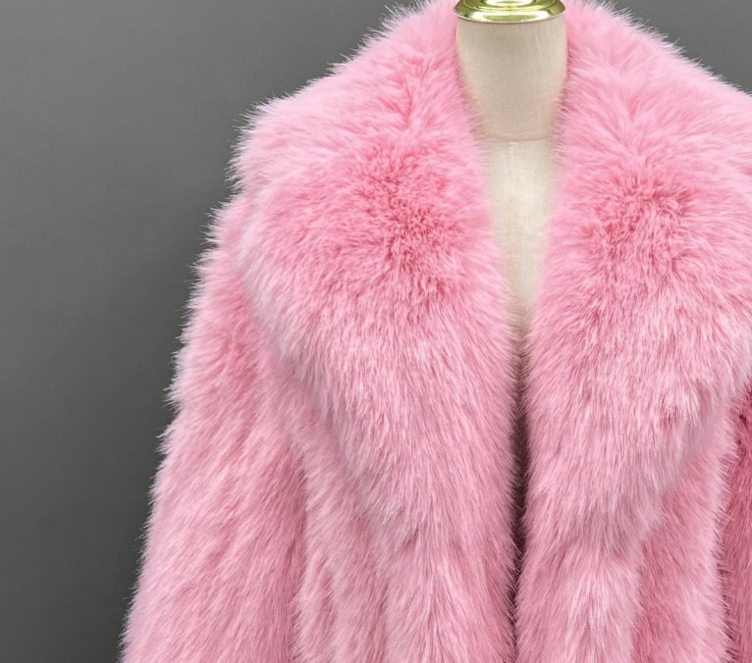 Madrid Straight Row Collar Faux Fur Coat