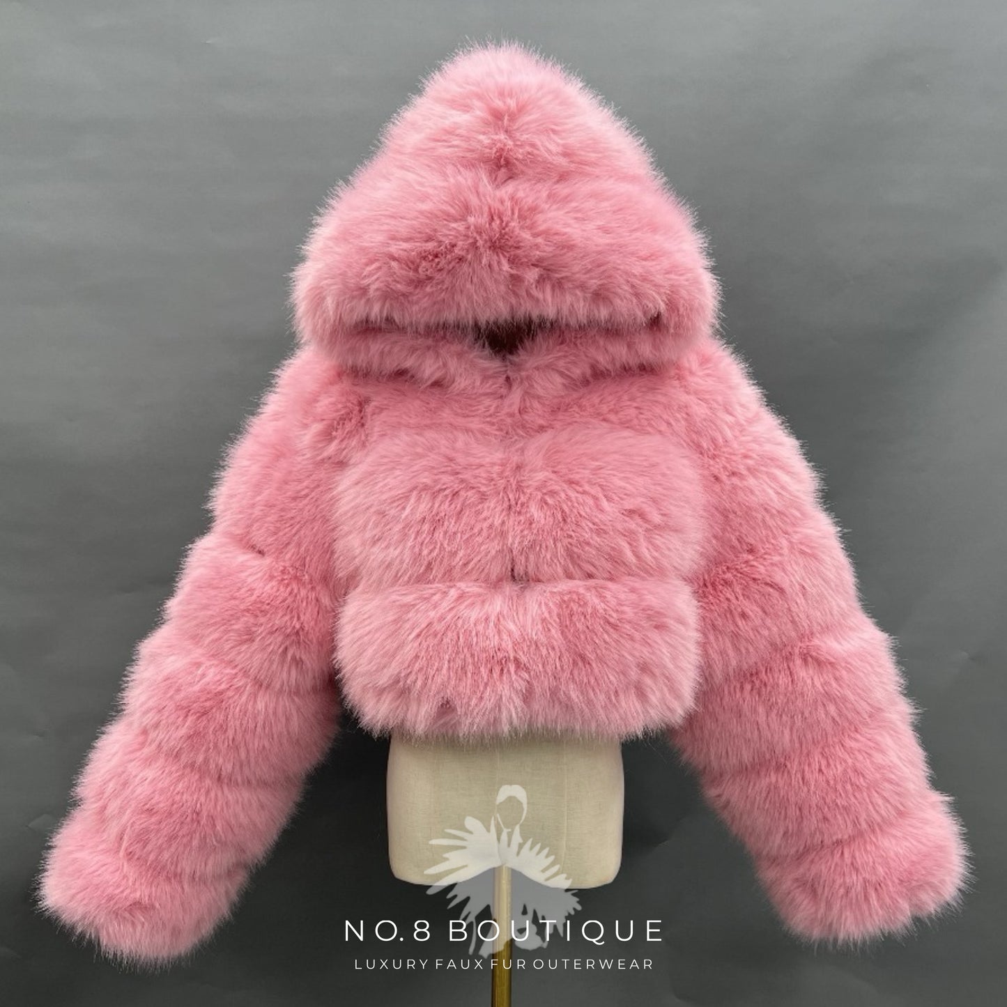 Premium Cropped Hooded Faux Fur Jacket