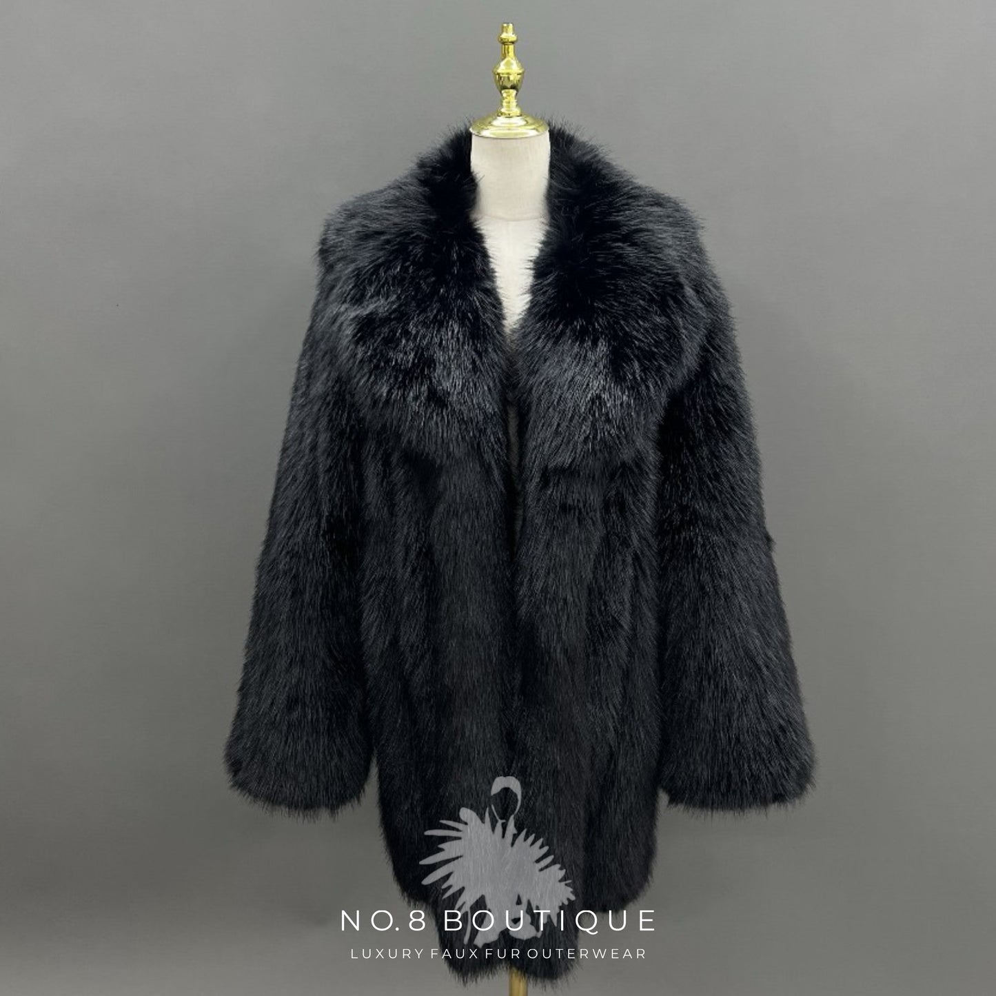 Madrid Straight Row Collar Faux Fur Coat