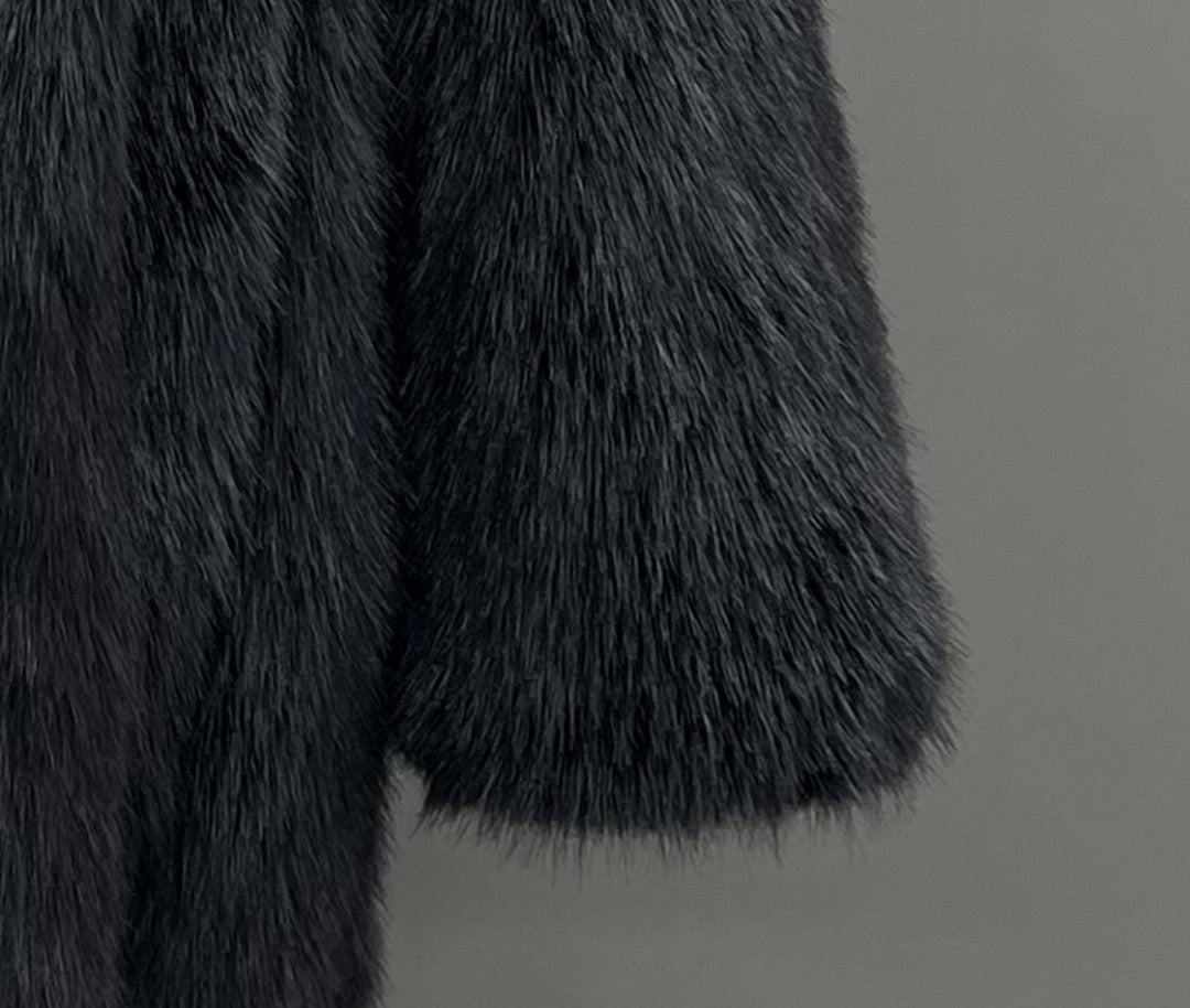 Madrid Straight Row Collar Faux Fur Coat