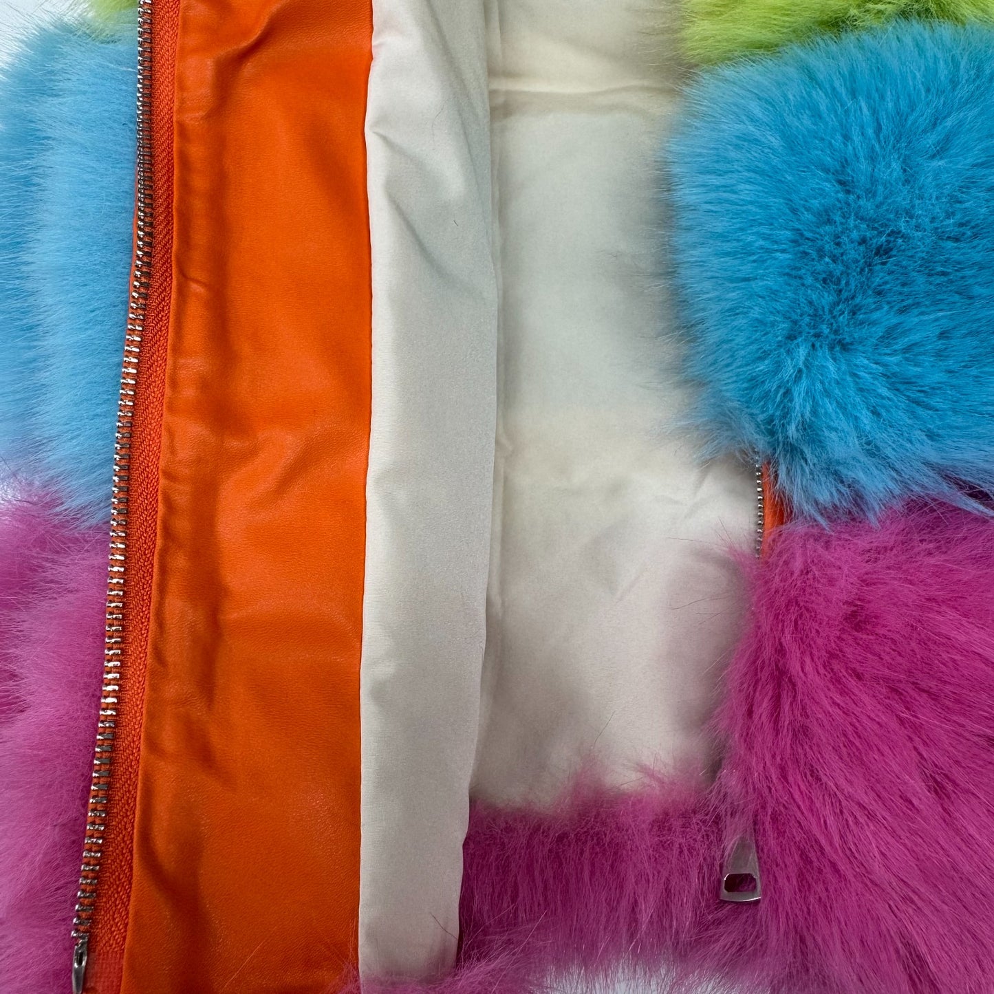 Rainbow Hooded Faux Fur Gilet