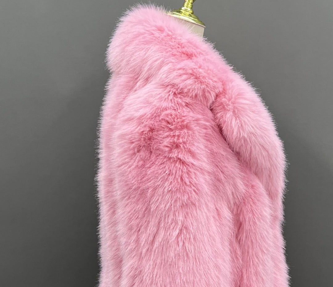 Madrid Straight Row Collar Faux Fur Coat