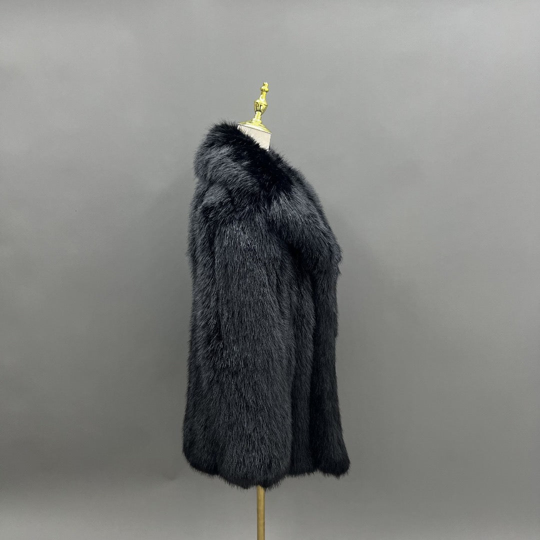 Madrid Straight Row Collar Faux Fur Coat