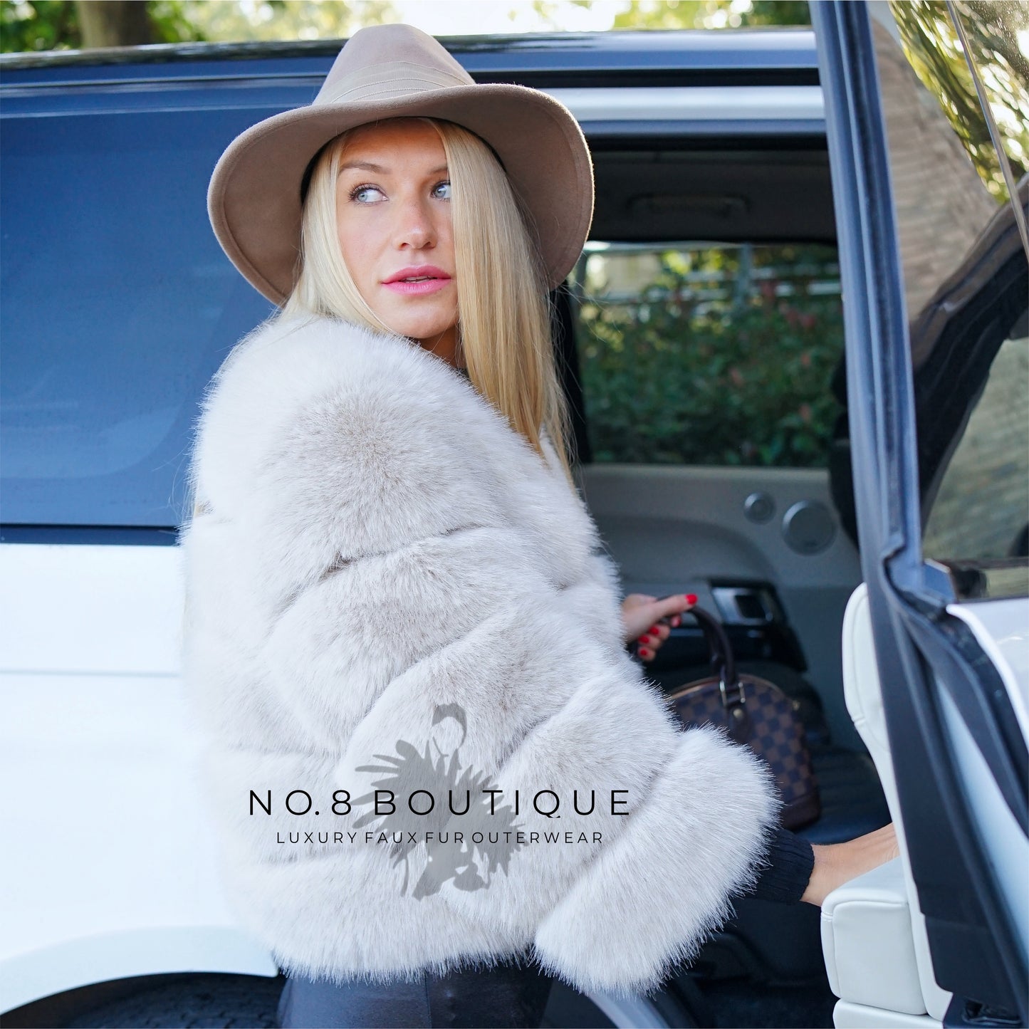 Chic beige 5-row faux fur jacket for sophisticated style