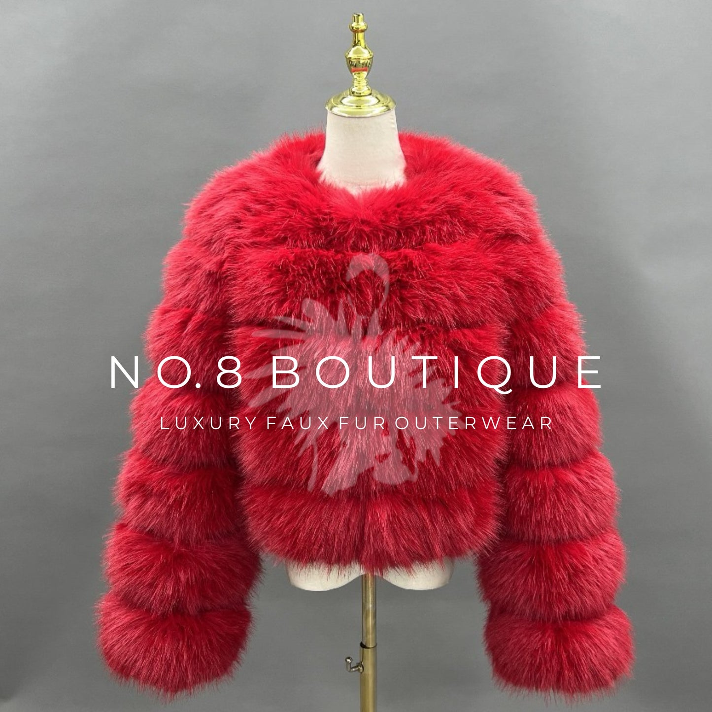 Classic 5 row red faux fur jacket