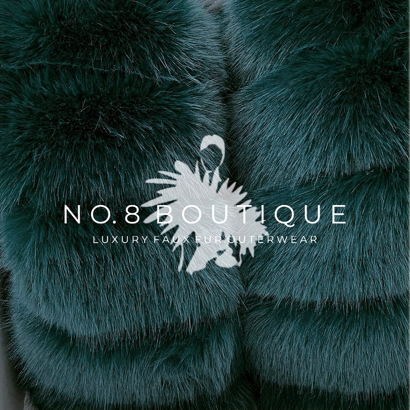Contemporary emerald green faux fur jacket with 5-row styling