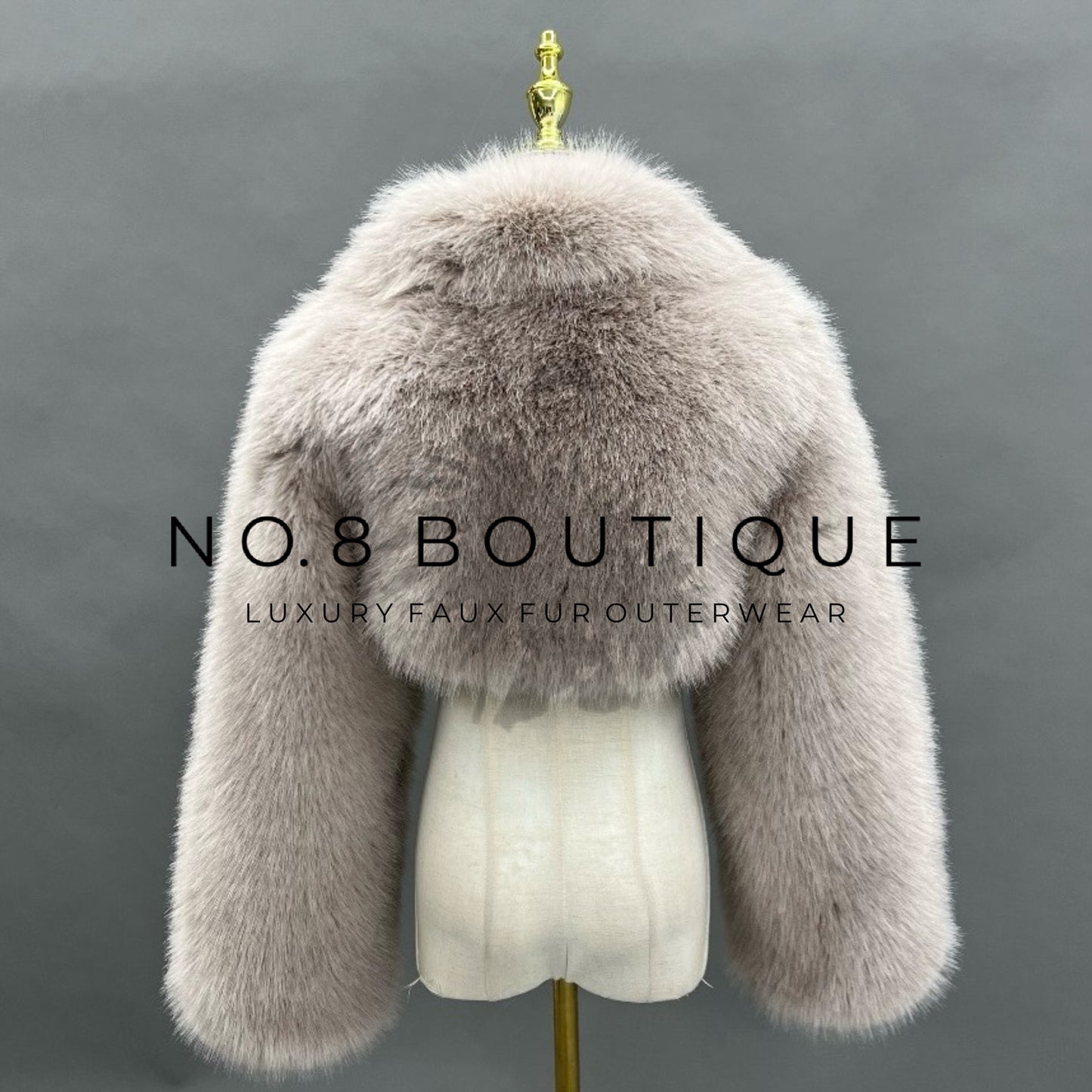 Designer mini faux fur jacket with modern cropped hem