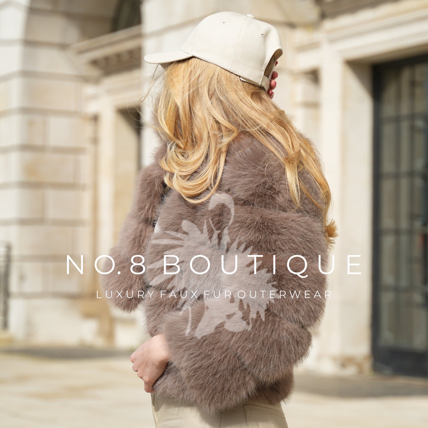 Designer mocha faux fur jacket with five luxurious rows