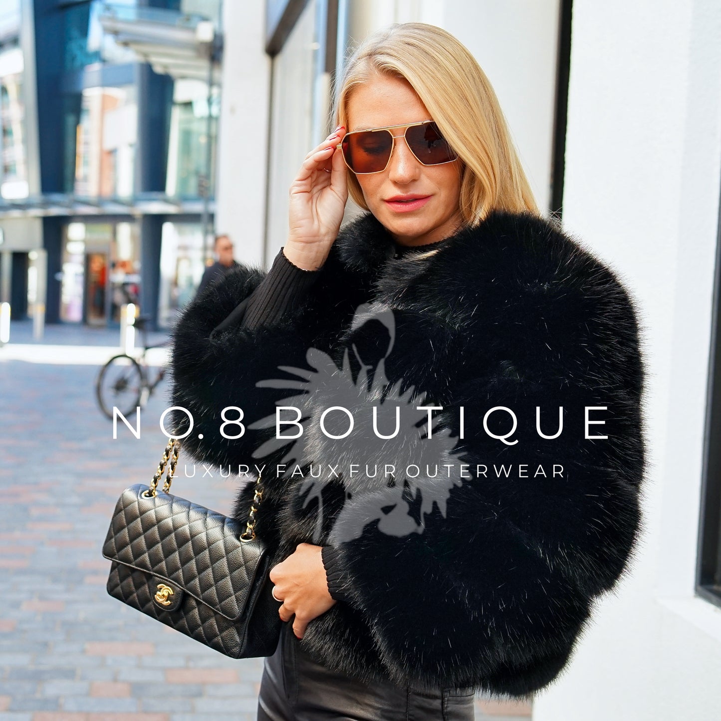 Elegant black faux fur jacket