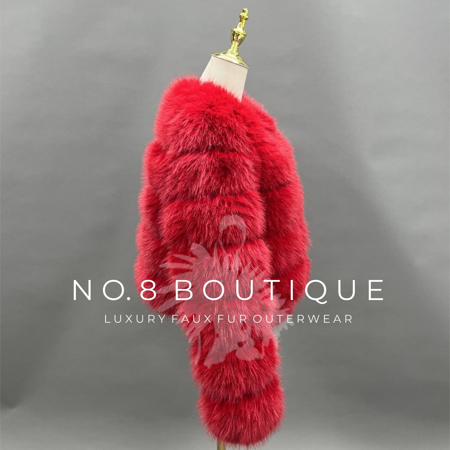Elegant classic red faux fur jacket with 5 row design
