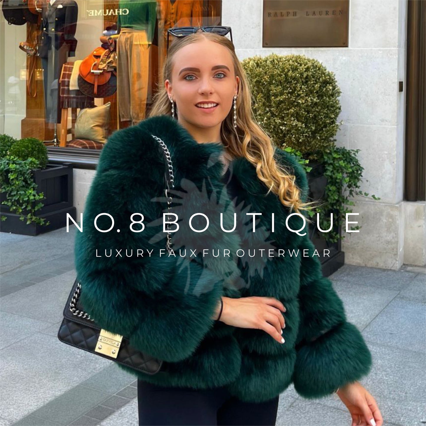 Elegant five row emerald green faux fur jacket