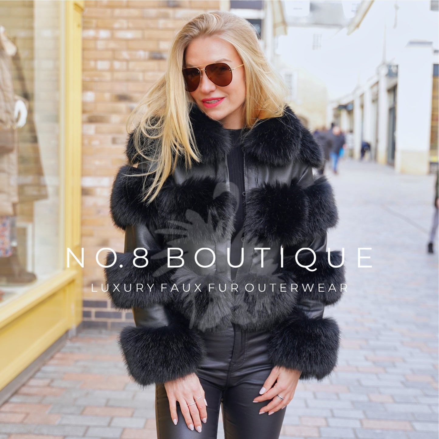 Fashion-forward Florence faux fur jacket with panelled design and collar