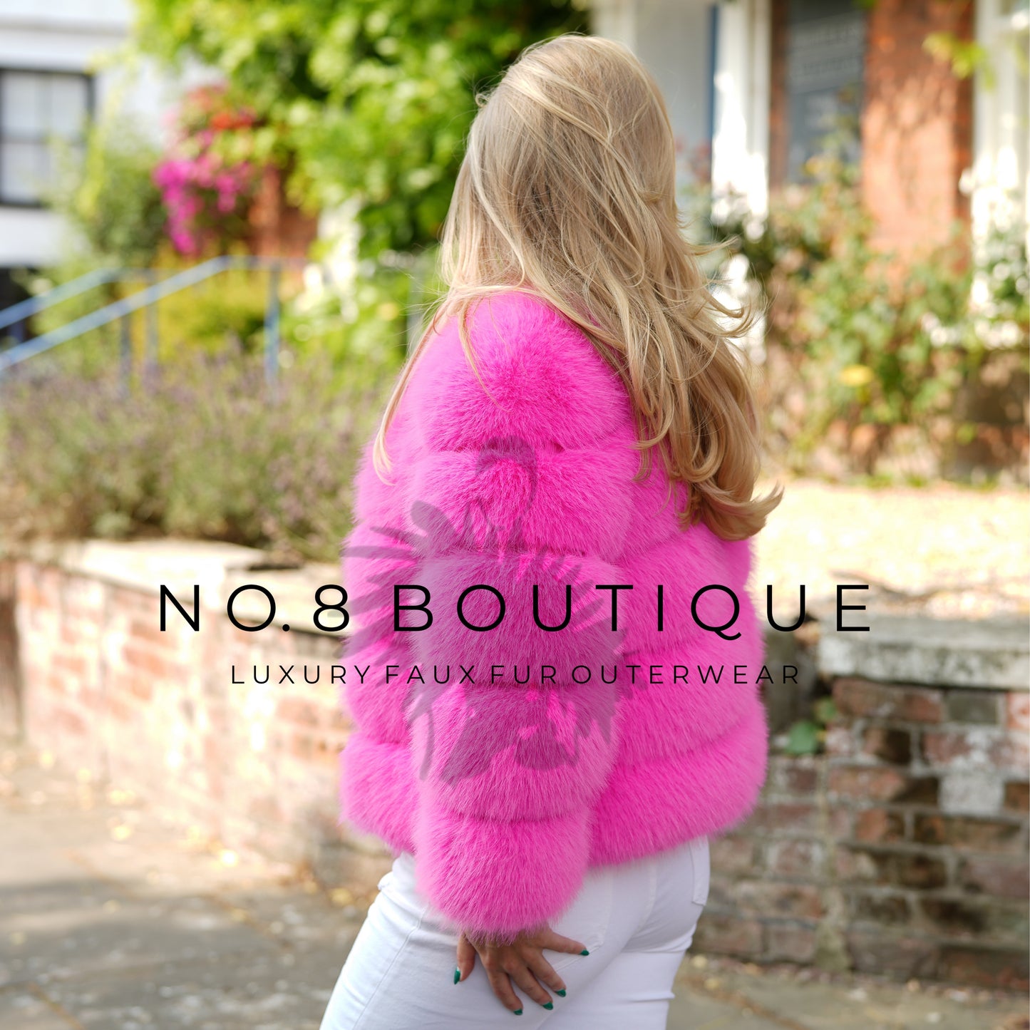 Fashion-forward hot pink faux fur jacket with 5 structured rows