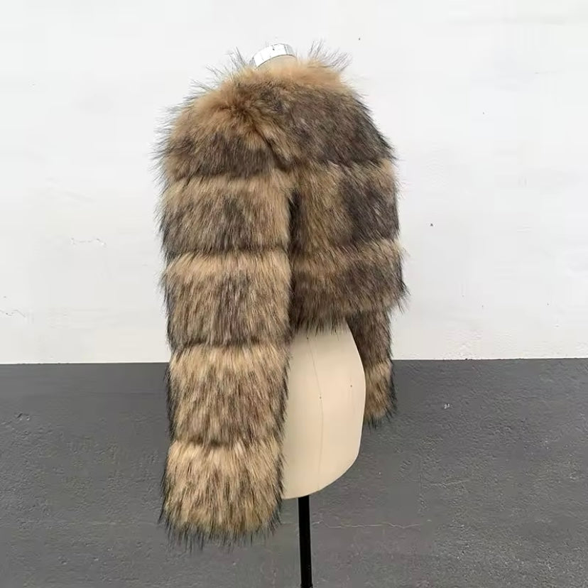 Fashion-forward raccoon faux fur jacket