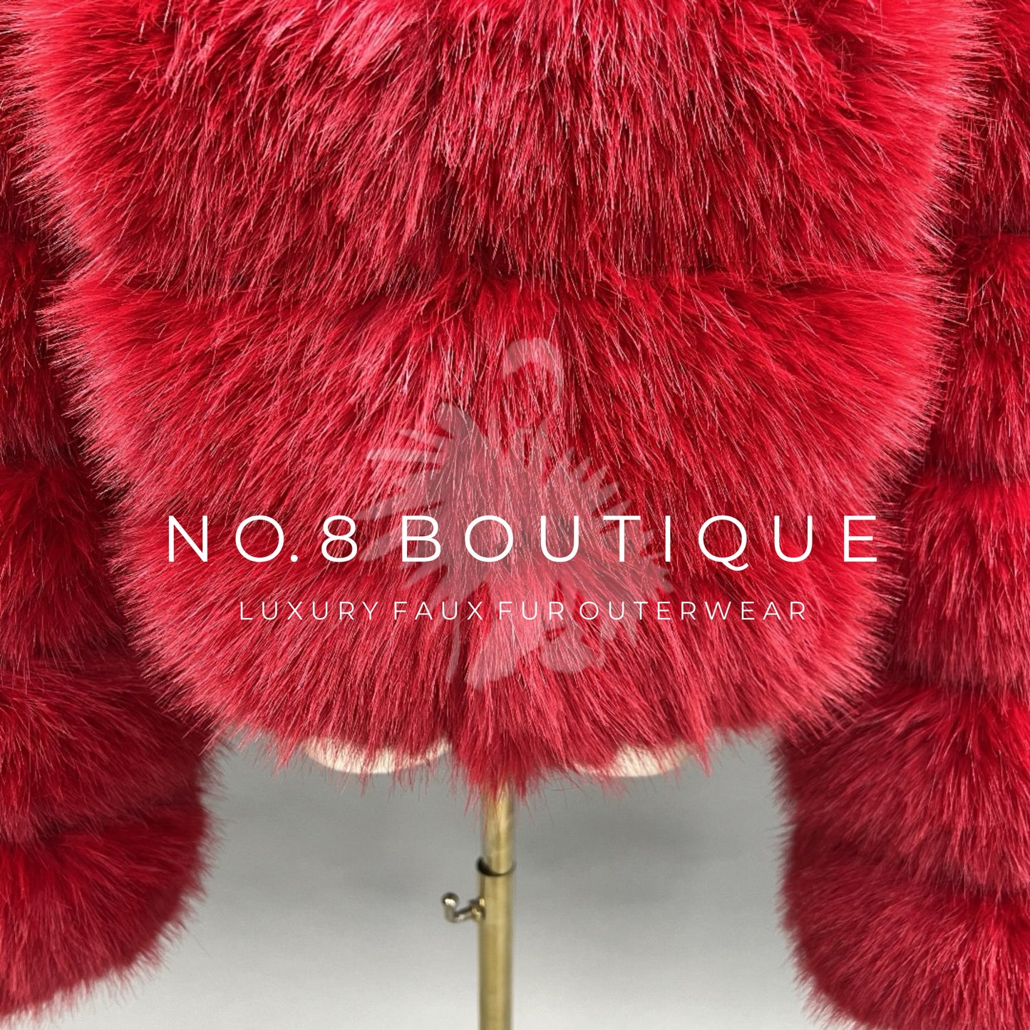 Fashion-forward red faux fur jacket with 5 row pattern
