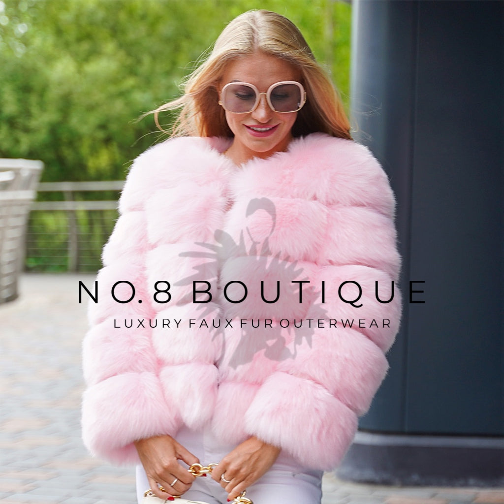 Fashionable baby pink faux fur jacket with 5 rows