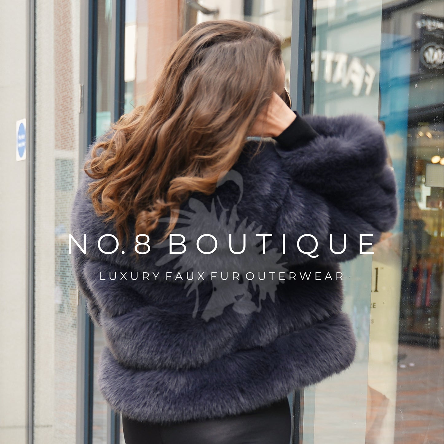 Luxurious charcoal grey faux fur jacket with classic 5 row pattern