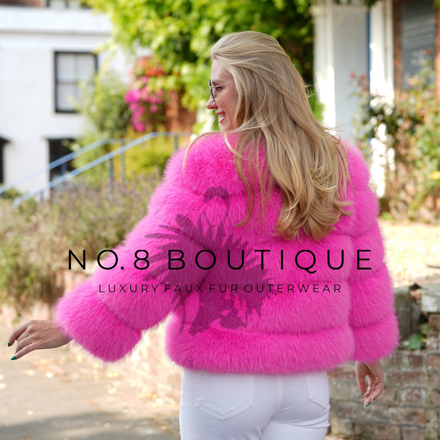 Luxurious hot pink 5-row faux fur jacket for a bold look