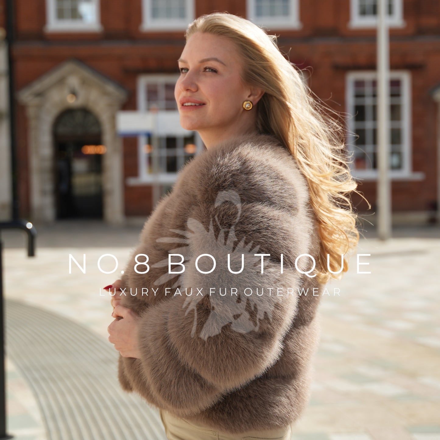 Luxurious mocha faux fur jacket with five structured rows