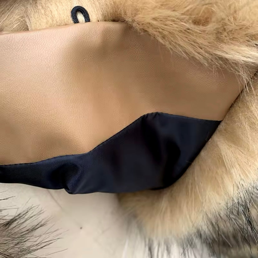 Luxurious raccoon faux fur jacket in a chic cropped style