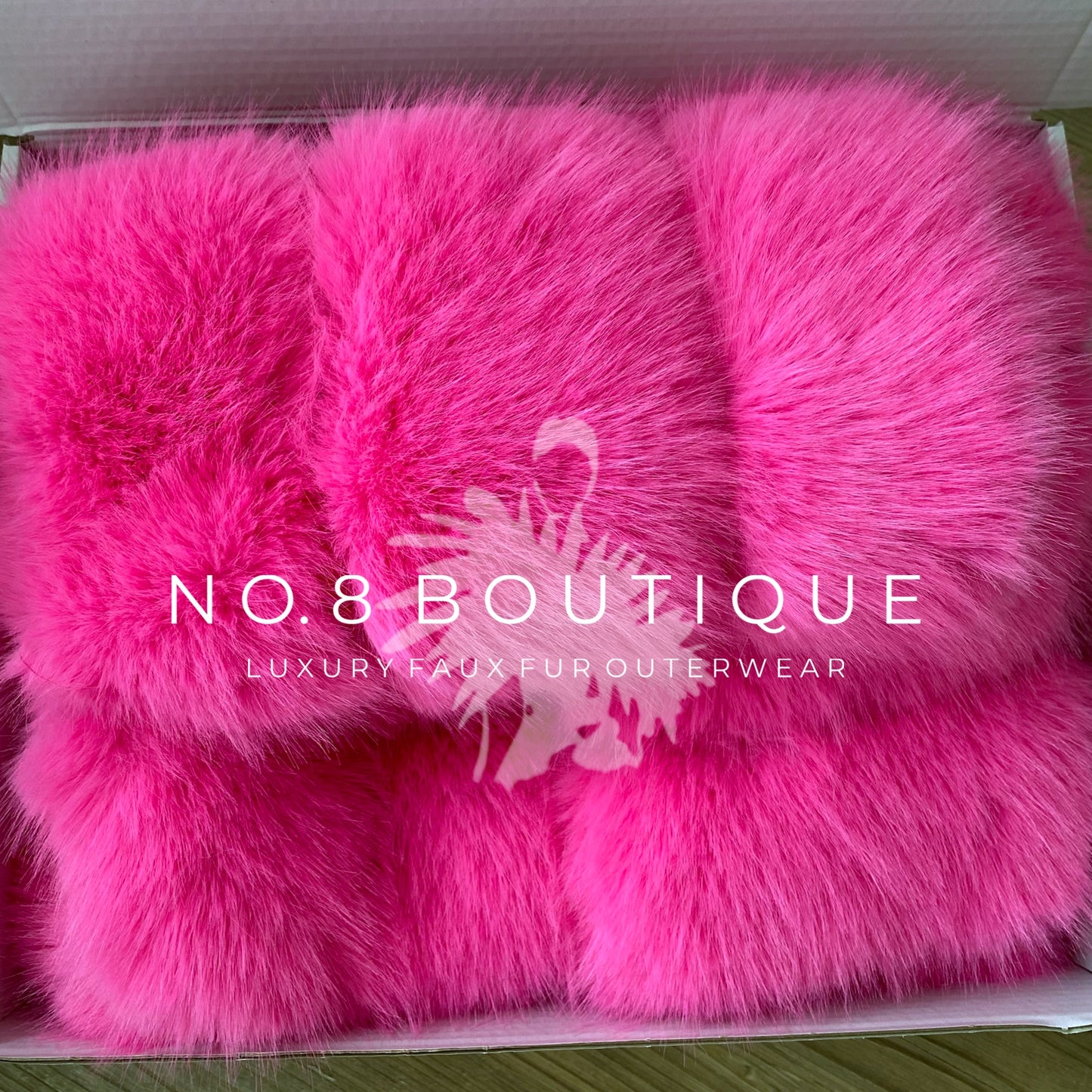 Modern hot pink faux fur jacket with five elegant rows