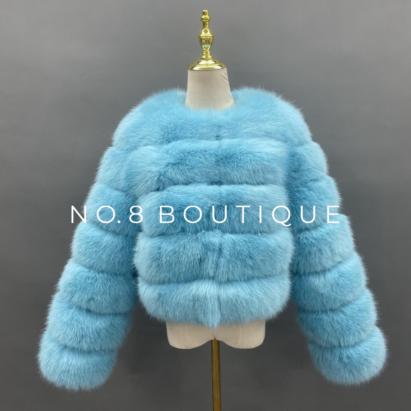 Sky Blue Faux Fur Jacket Boutique London