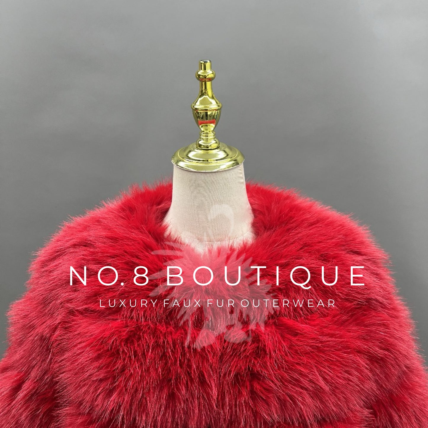 Stylish classic red jacket in faux fur with five elegant rows