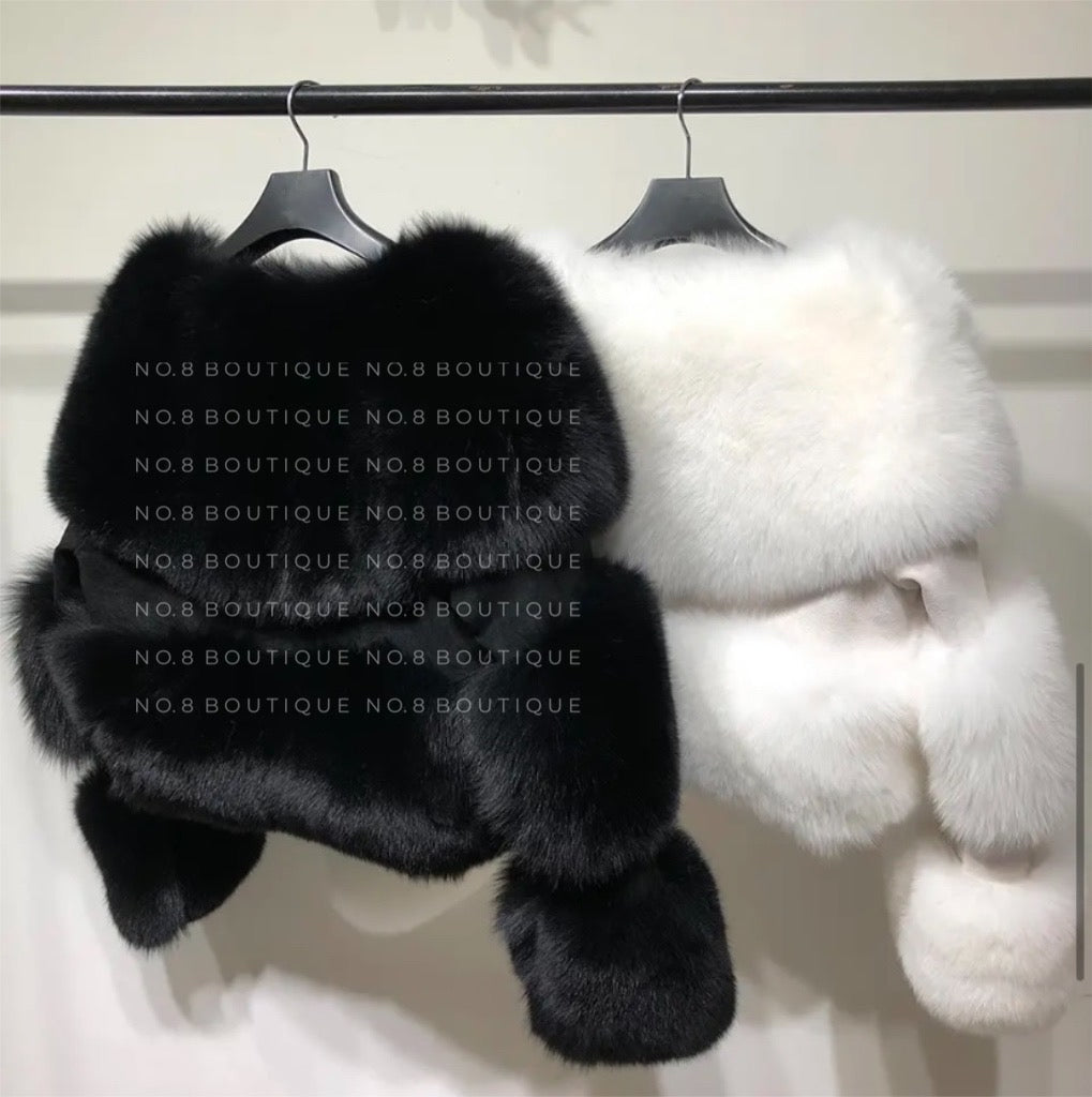 Stylish cropped faux fur bridal jacket