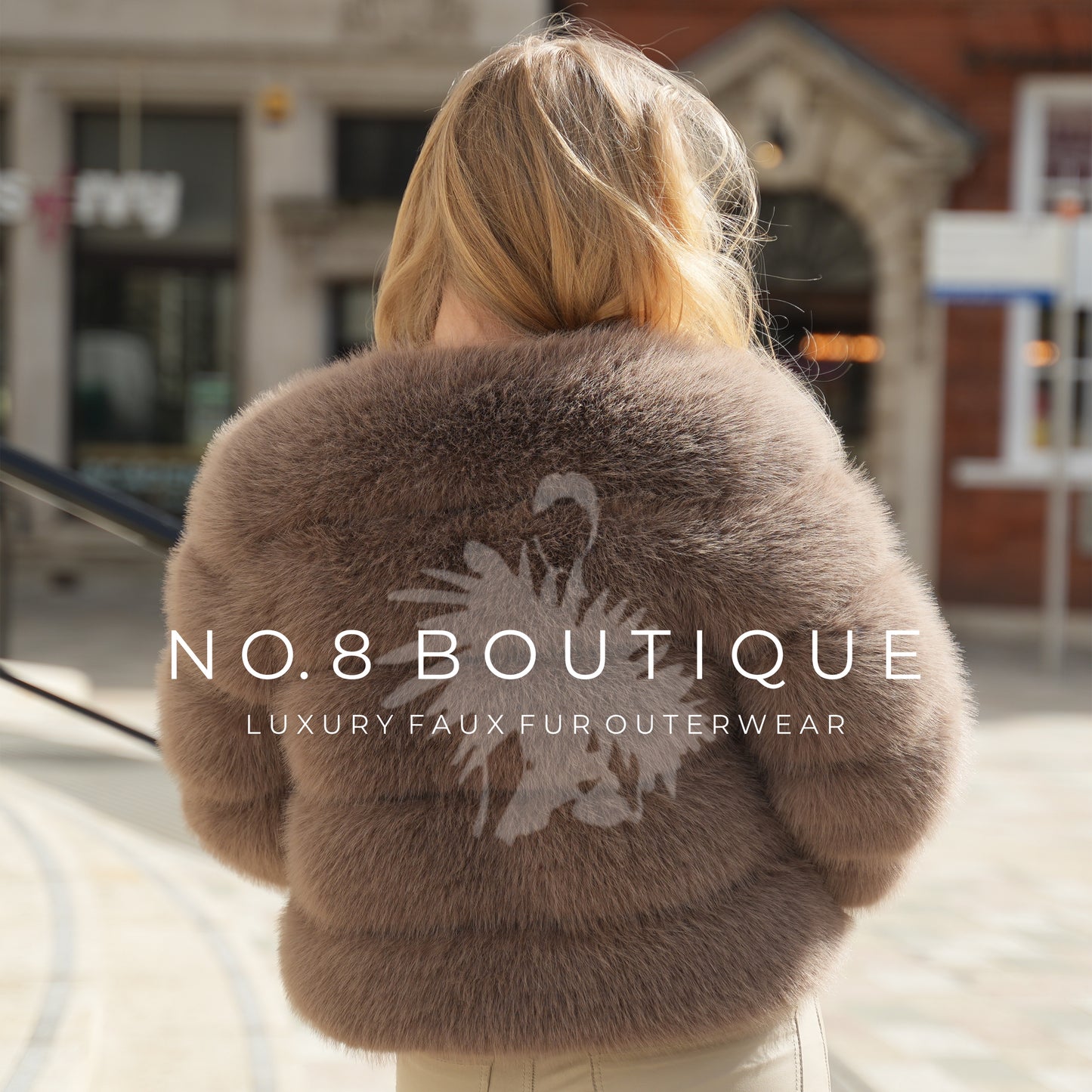 Stylish mocha jacket in faux fur with five elegant rows