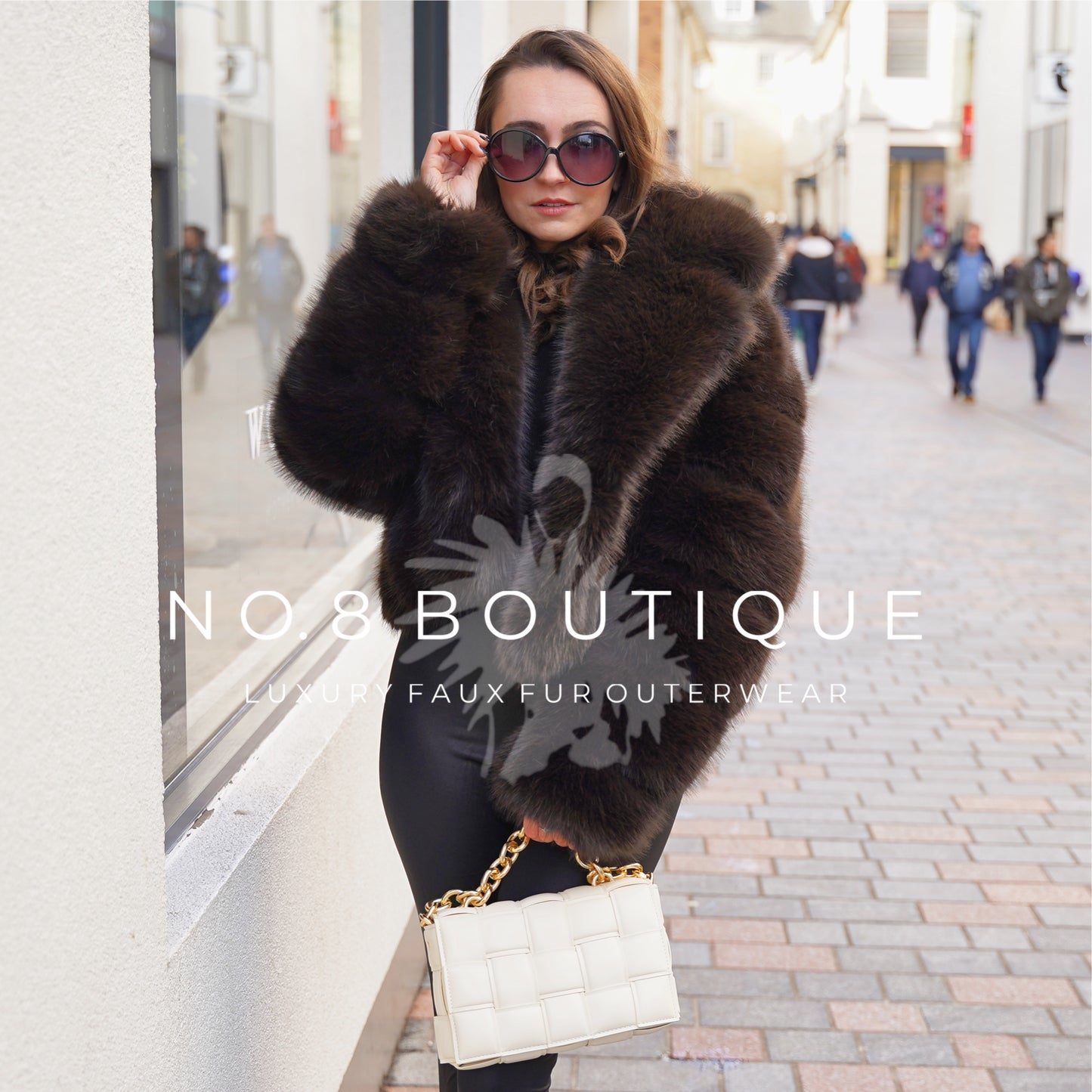 Trendy London bridal faux fur jacket with stylish collar