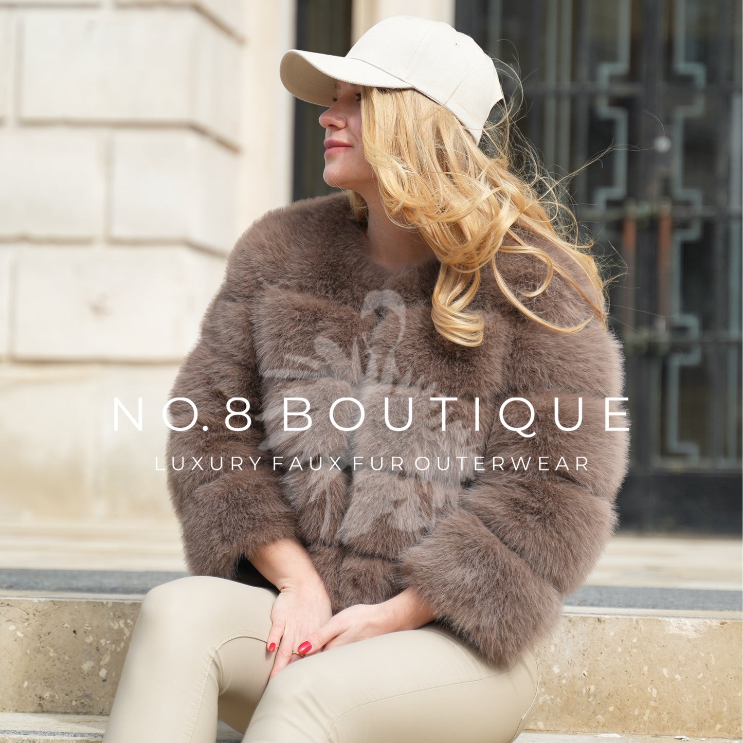 Trendy mocha faux fur jacket with quintuple rows