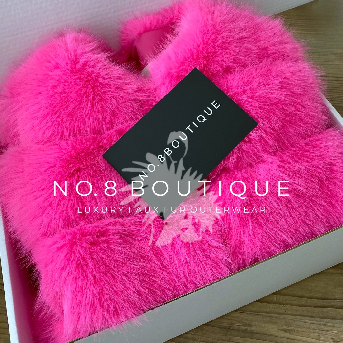 Urban chic hot pink faux fur jacket with five horizontal rows