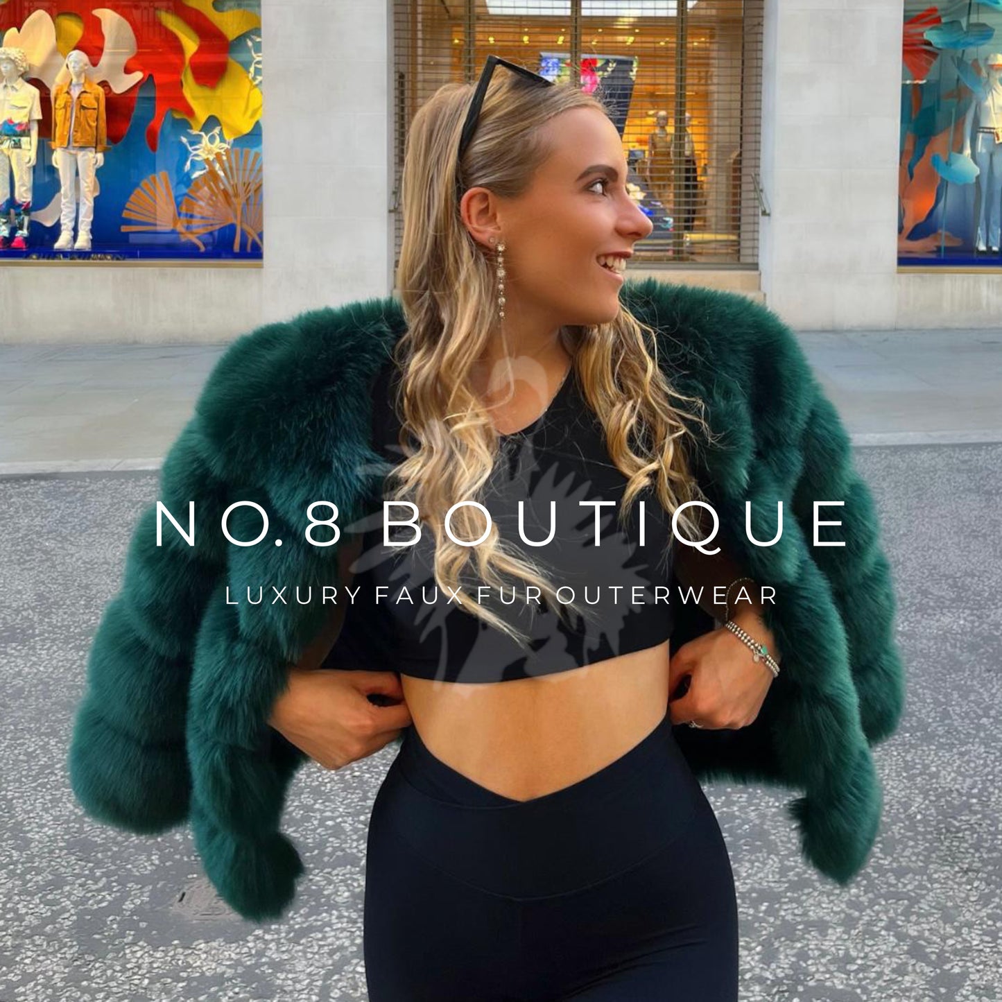 Urban style emerald green faux fur jacket with 5 rows