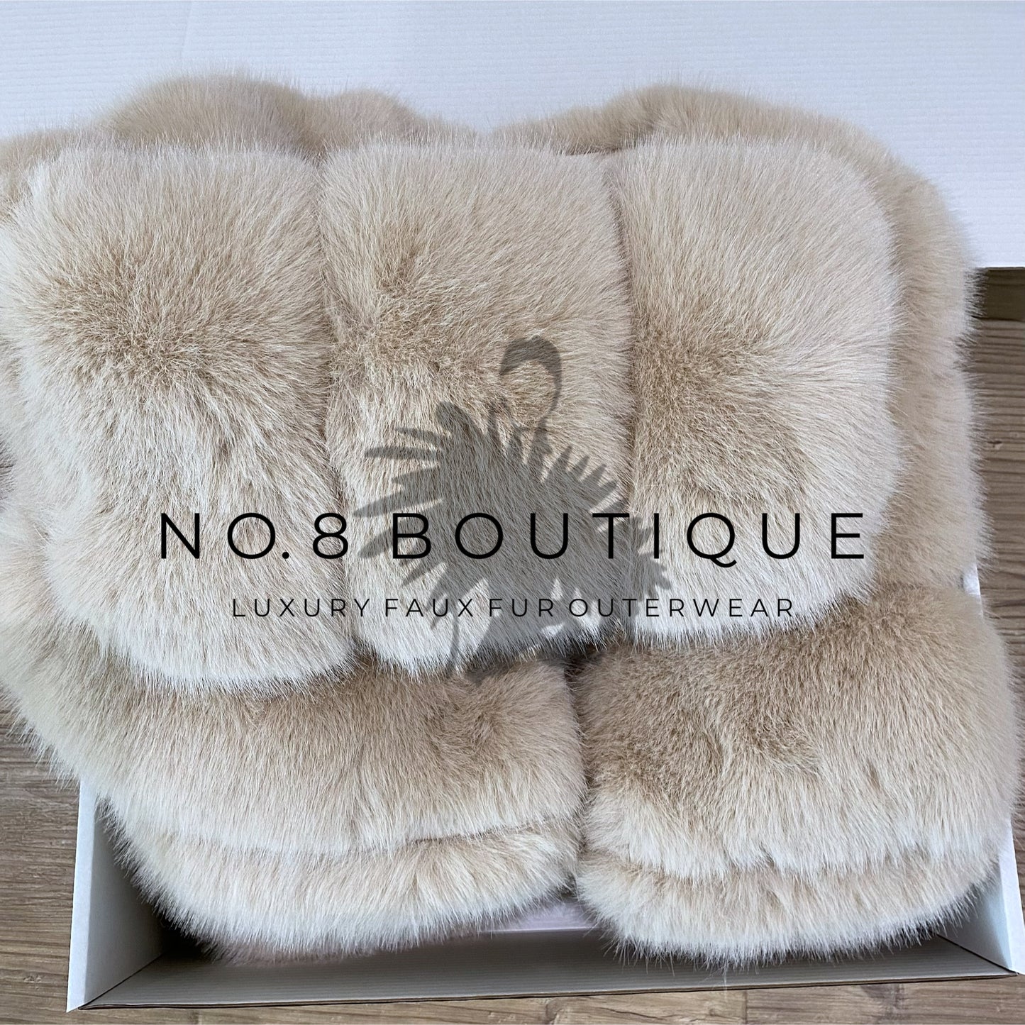 Winter chic beige faux fur jacket with classic 5-row styling