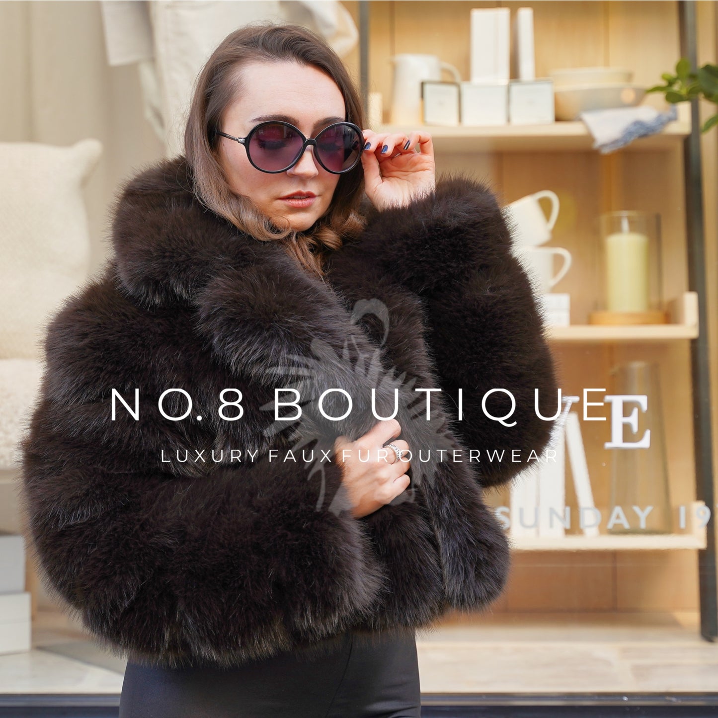 Winter chic London bridal faux fur jacket with collar