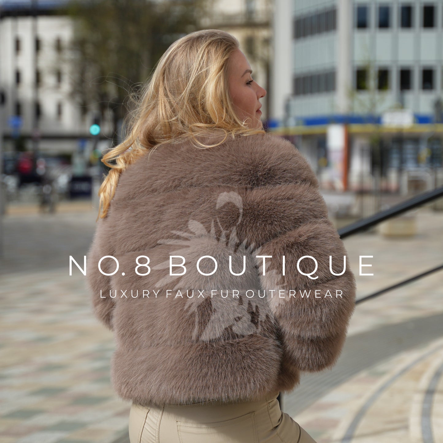 Winter chic mocha faux fur jacket with classic 5 row styling