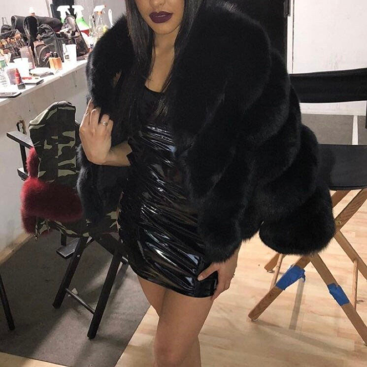 Chic Dallas faux fur jacket with diagonal panel design