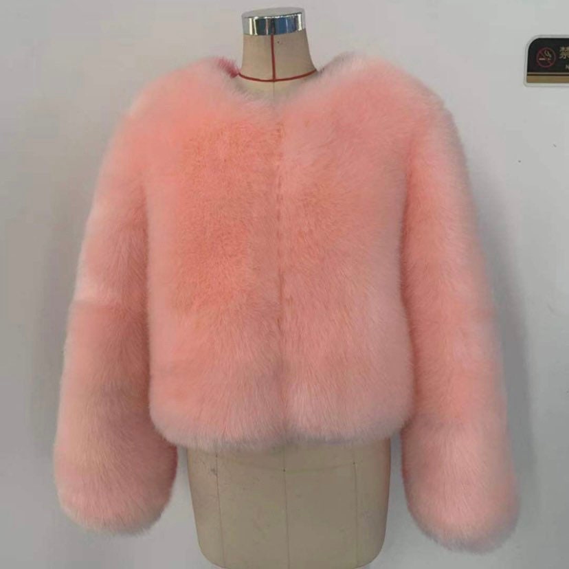 Custom designed two tone faux fur jacket for stylish warmth