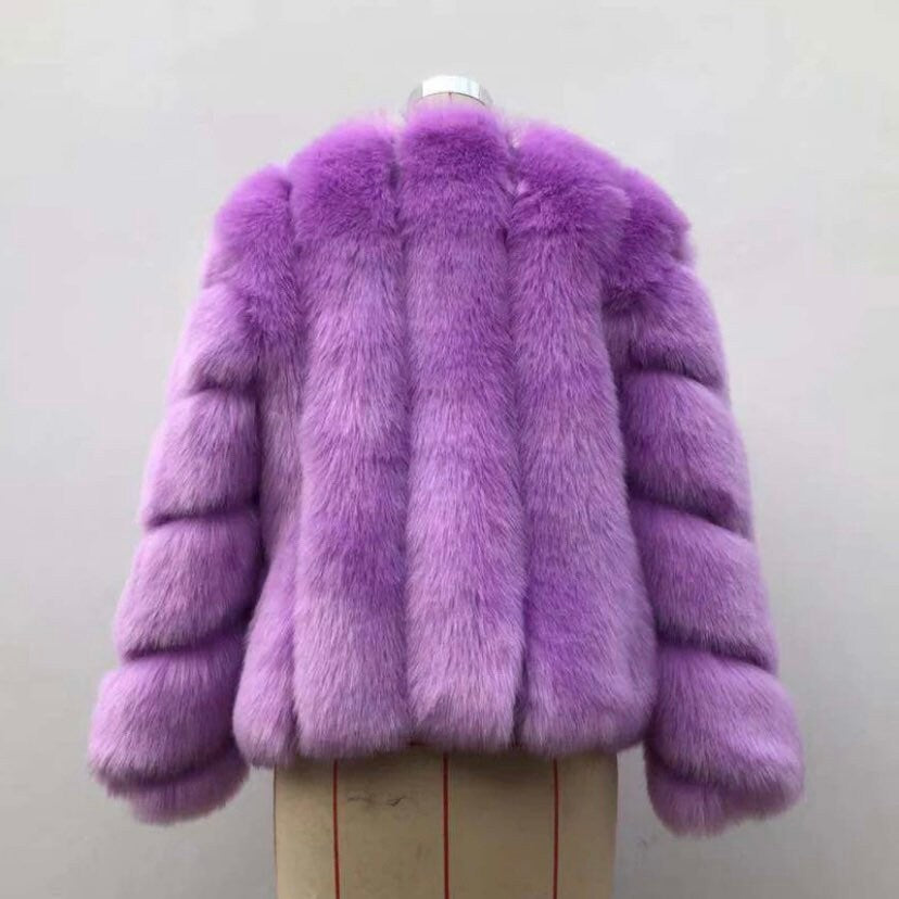 Fashion-forward Dallas jacket in faux fur with diagonal panels