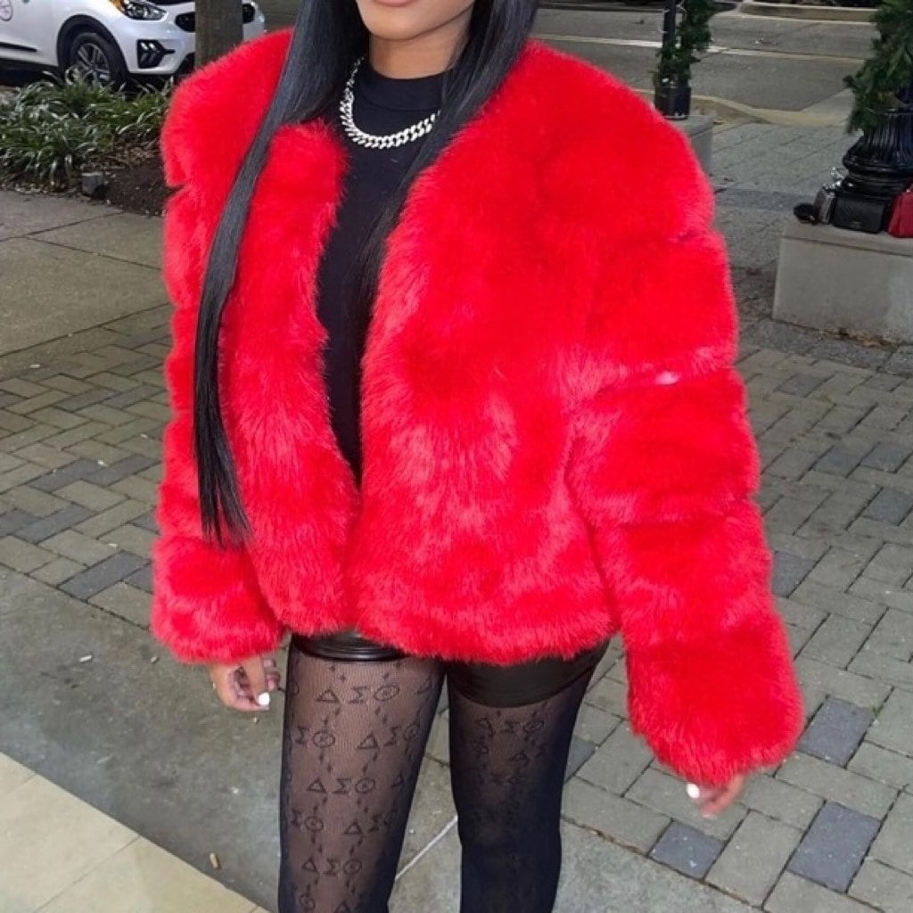 Fashion-forward Geneva straight front faux fur jacket