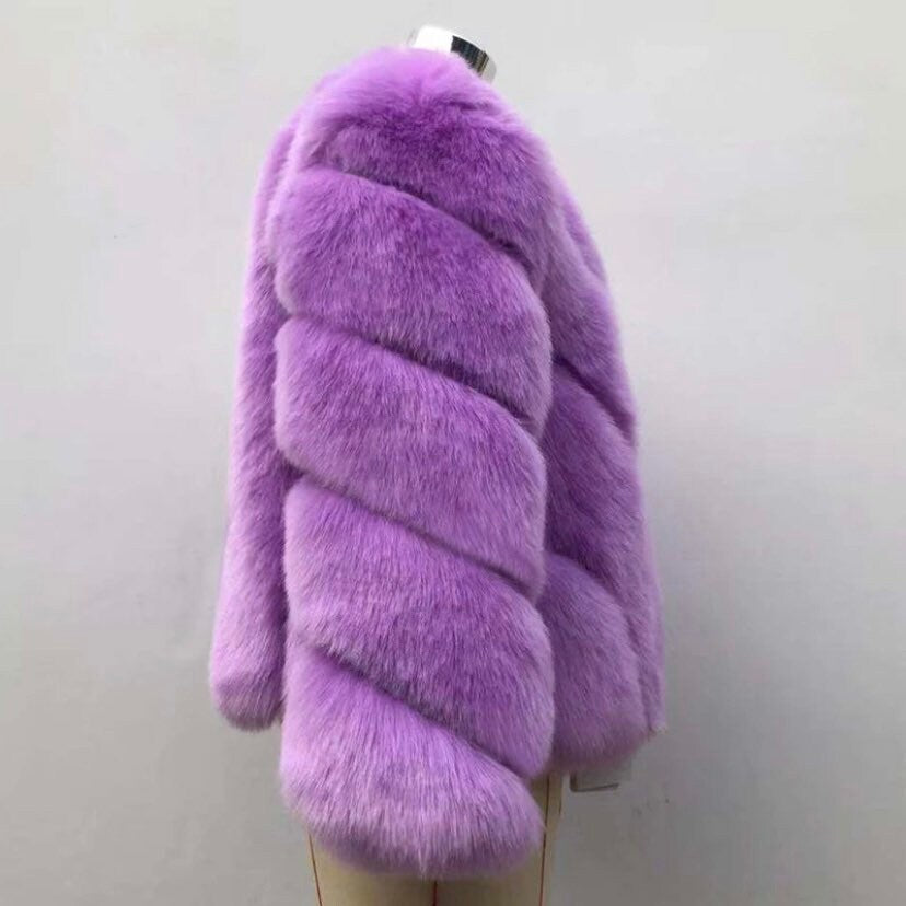 Luxurious Dallas faux fur jacket with unique diagonal paneling
