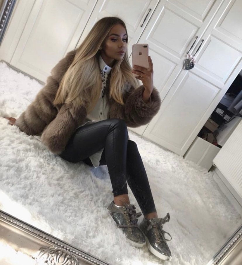 Sophisticated Dallas faux fur jacket with diagonal cut panels