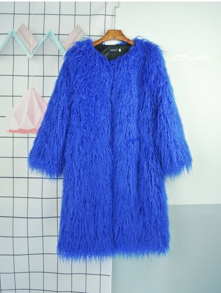 Sophisticated long Mongolian faux fur coat
