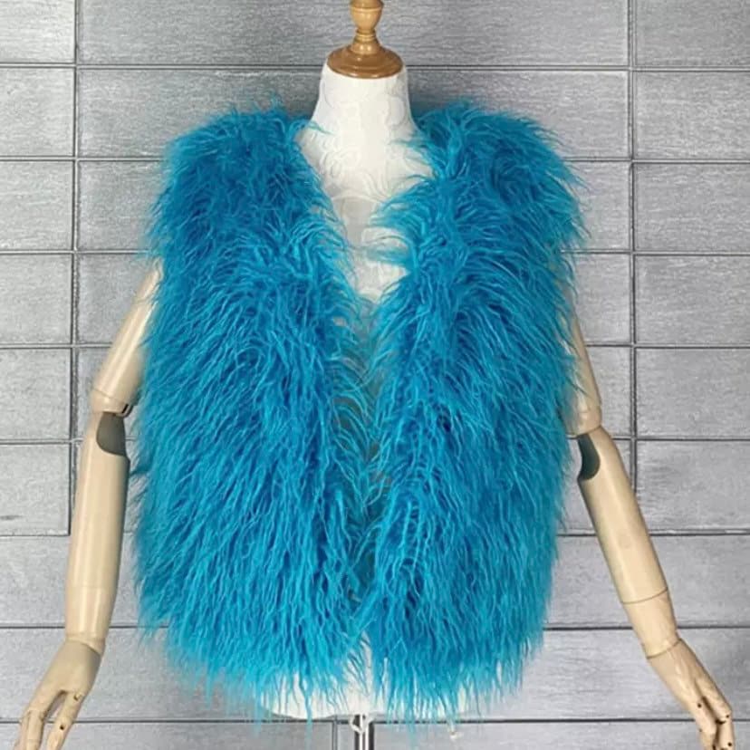 Urban style long gilet in shaggy Mongolian faux fur
