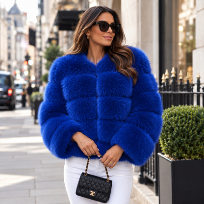 Sapphire blue premium 5 row faux fur coat